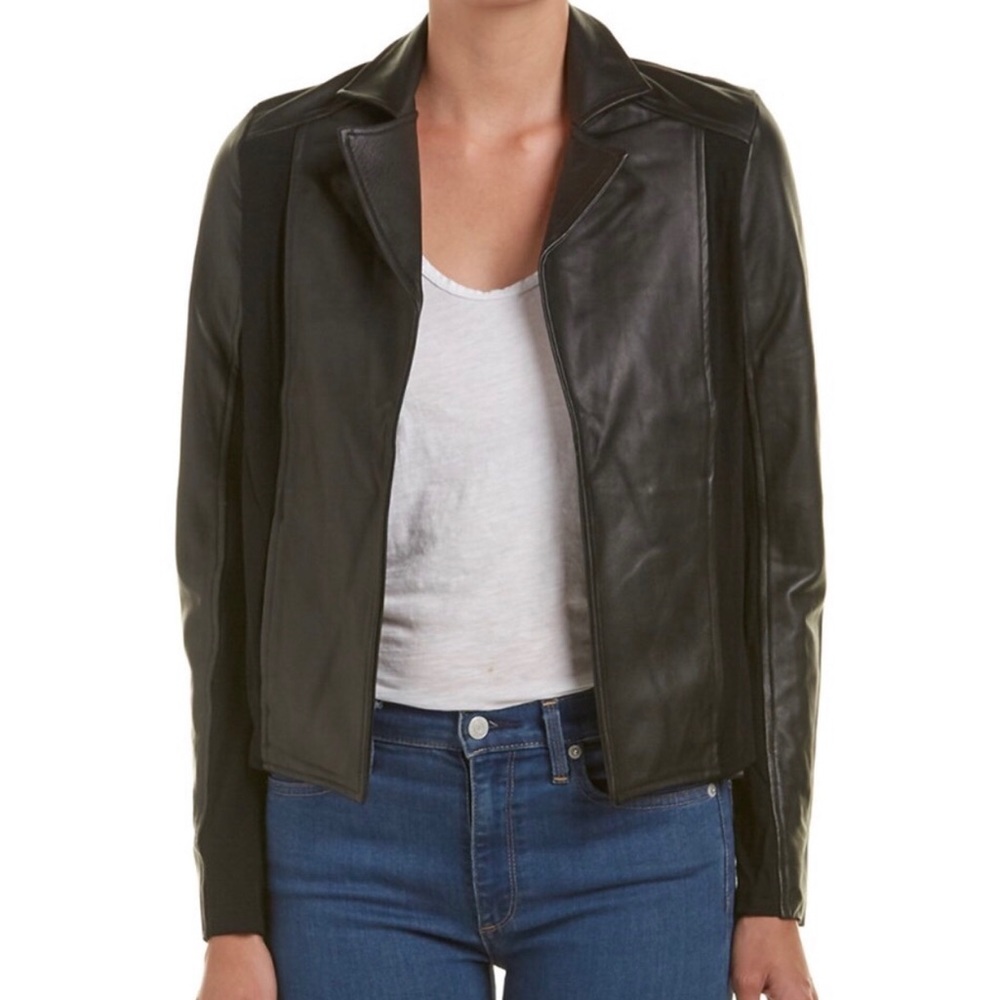 Michael Stars Leather Contrast Moto Jacket